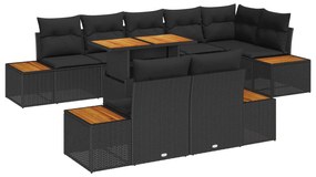 vidaXL Kert étkező szett párnával 9 pcs Fekete és Barna