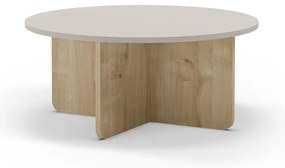 Krémszínű-natúr színű kerek dohányzóasztal tölgyfa dekorral ø 80 cm Hillary – Marckeric