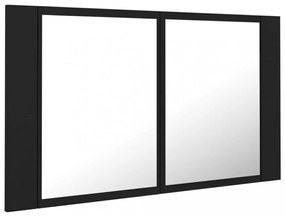 fekete akril LED-es tükrös fürdőszobaszekrény 80x12x45 cm