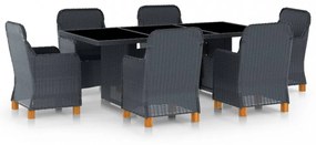 vidaXL 7 részes sötétszürke polyrattan kültéri étkezőszett párnákkal
