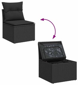 vidaXL 6 részes fekete polyrattan akácfa kerti ülőgarnitúra párnákkal