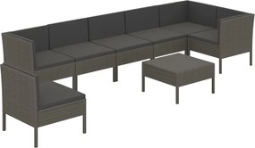 vidaXL 8 részes szürke polyrattan kerti ülőgarnitúra párnákkal