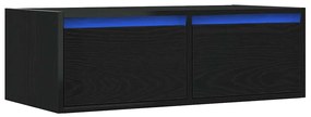 TV szekrény LED világítással fekete tölgyfa 75x35,5x25 cm