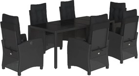 vidaXL 7 részes fekete polyrattan kerti étkezőgarnitúra párnával