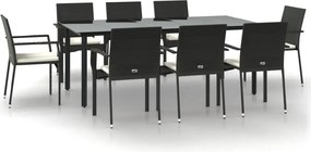 vidaXL 9 részes fekete polyrattan kerti étkezőgarnitúra párnákkal