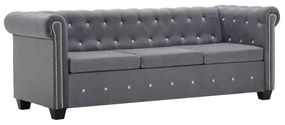 szürke 3 személyes bársony Chesterfield kanapé 199x75x72 cm