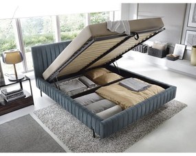 Kék kárpitozott ágyneműtartós franciaágy ágyráccsal 160x200 cm Plissa – ELTAP