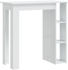 Magasfényű fehér szerelt fa bárasztal polccal 102x50x103,5 cm