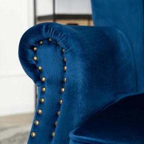 Sötétkék Bársony Chesterfield Fotel. MALLO