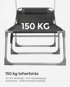 Összecsukható napozóágy napellenzővel 53 x 193 x 29,5 cm, 150 kg-ig terhelhető, sötétszürke