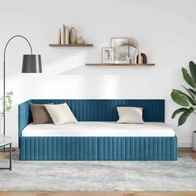 Sarokágy keret fejtámlával Kék 80 x 200 cm Bársony