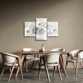 Absztrakt kép fehér virágokkal (90x60 cm)