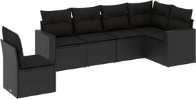 vidaXL 6 részes fekete polyrattan kerti ülőgarnitúra párnákkal