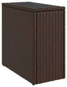 barna polyrattan kerti kisasztal üveg lappal 58 x 27,5 x 55 cm