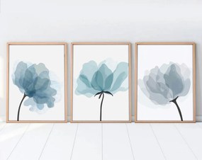 Falikép szett, 3 db, virágok, kék - fekete, 50x70 cm - TRIO