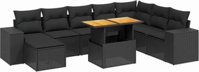 vidaXL 9 részes fekete polyrattan kerti ülőgarnitúra párnákkal