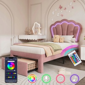 Kárpitozott ágy Gyerekágy Led Egyszemélyes ágy 90 x 190 fiókkal