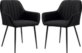 HOMCOM Skandináv Dizájn Étkezőszék - 2 db Látogató Szék Fekete Fokozatos Fém Lábakkal - Lüszter Fekete Ergonomikus Ülés Háttámla Karfák | Aosom
