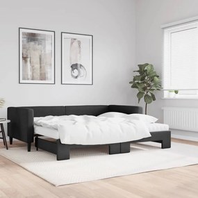 fekete kihúzható szövet heverő matracokkal 90 x 190 cm