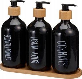 Fürdőszobai adagoló szett Fekete 3x500 ml Balzsam Sampon