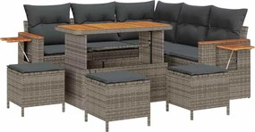 vidaXL Kerti Kanapé Szett 9 pcs Szürke Poli rattan és porfestett acél