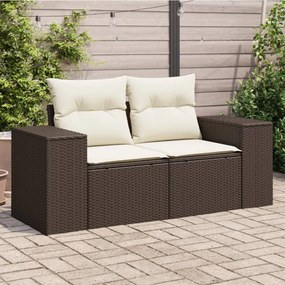 2 személyes barna polyrattan kerti kanapé párnával