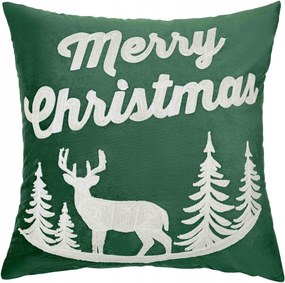 Karácsonyi párnahuzat 45x45 Rénszarvas zöld üveg Merry Christmas