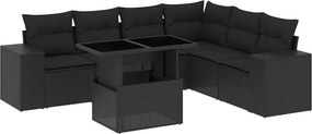 vidaXL 7 részes fekete polyrattan kerti ülőgarnitúra párnával