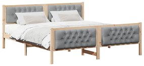 Ágykeret fejtámlával Világosszürke 160 x 200 cm Tömör fenyőfa