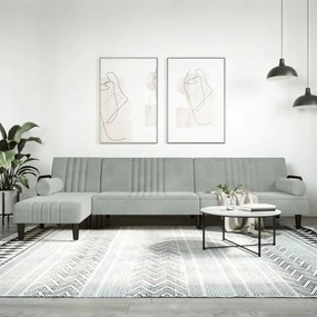világosszürke L-alakú bársony kanapéágy 260x140x70 cm