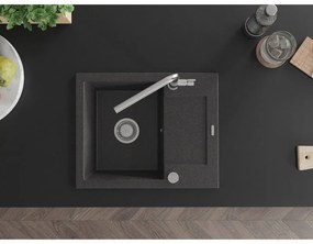 Mexen Enzo, 1 kamrás gránit mosogató 576x465x174 mm és Flora mosogató csaptelep, fekete foltos, 6506-76-670401-00