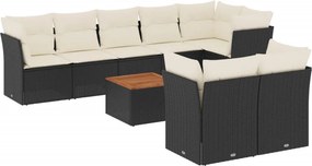 vidaXL 9 részes fekete polyrattan kerti ülőgarnitúra párnákkal