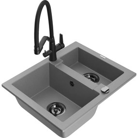 Mexen Carlos gránit mosogató 1,5 medencés csapteleppel Duo, szürke - 6518-71-671701-70-B