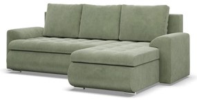 Tokio sarokkanapé, 2 ágyneműtartóval, kordbársony, jobboldali, zöld