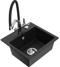 Mexen Milo egymedencés gránit mosogató konyhai csapteleppel Duo, fekete - 6505-77-671701-07
