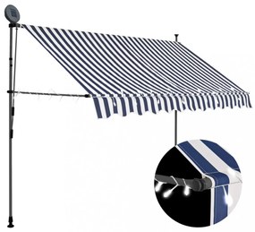 kék és fehér kézzel kihúzható LED-es napellenző 250 cm