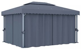 antracitszürke pavilon függönnyel és LED fényfüzérrel 4 x 3 m