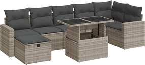 vidaXL 8 részes világosszürke polyrattan kerti ülőgarnitúra párnával