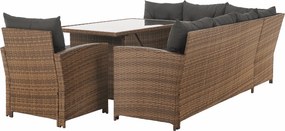 Kerti rattan szett, szürkésbarna/világosbarna, SAGIR