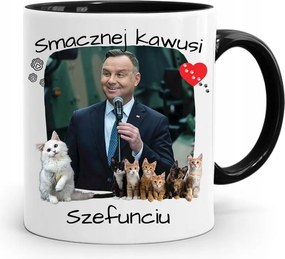 Andrzej Duda Elnök Fekete Bögre Ajándék fényképes nyomtatással