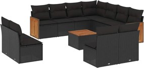 vidaXL 12 részes fekete polyrattan kerti ülőgarnitúra párnákkal