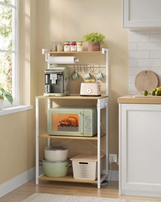 Szabadon álló 4 szintes konyhai polc konnektorokkal, arany tölgy-matt fehér