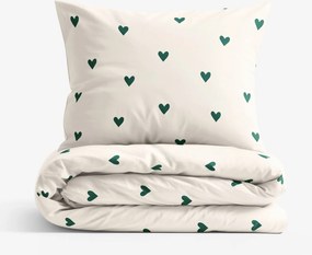 Goldea pamut ágyneműhuzat - szívecskék, elefántcsont színű alapon 140 x 200 és 70 x 90 cm