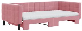 rózsaszín kihúzható bársony heverő matraccal 100 x 200 cm
