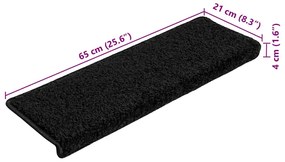 20 db fekete lépcsőszőnyeg, téglalap alakú széllel, 65 x 21 x 4 cm