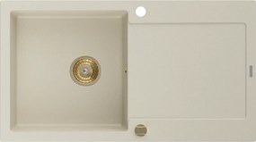 Mexen Leo gránit mosogató 1-medencés csepptálcával 900 x 500 mm, bézs, arany szifon - 6501901010-69-G