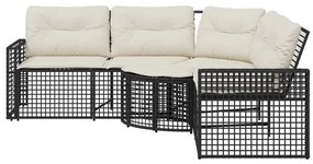 vidaXL L-alakú fekete polyrattan kerti kanapé párnával és lábtartóval