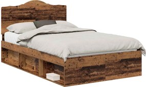 vidaXL Ágykeret fejtámlával Öreg fa 135 x 190 cm Tömör fenyőfa