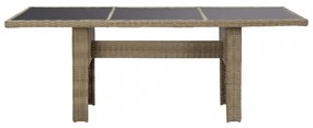 barna üveg és polyrattan kerti étkezőasztal 200 x 100 x 74 cm