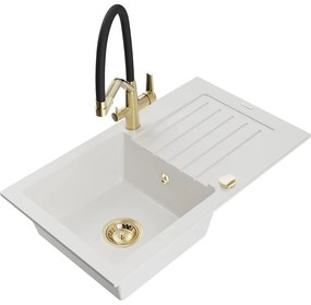 Mexen Pablo 1-medencés gránit mosogató csepegtetővel és Duo konyhai csapteleppel, fehér - 6510-20-671701-57-G